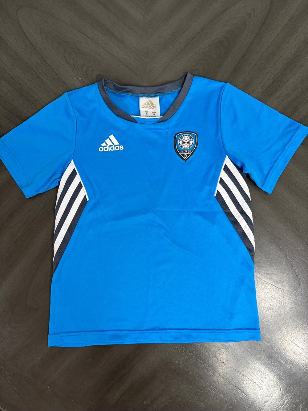 adidas Bright Blue Boys' Short-Sleeve Soccer Jersey with Navy Accents